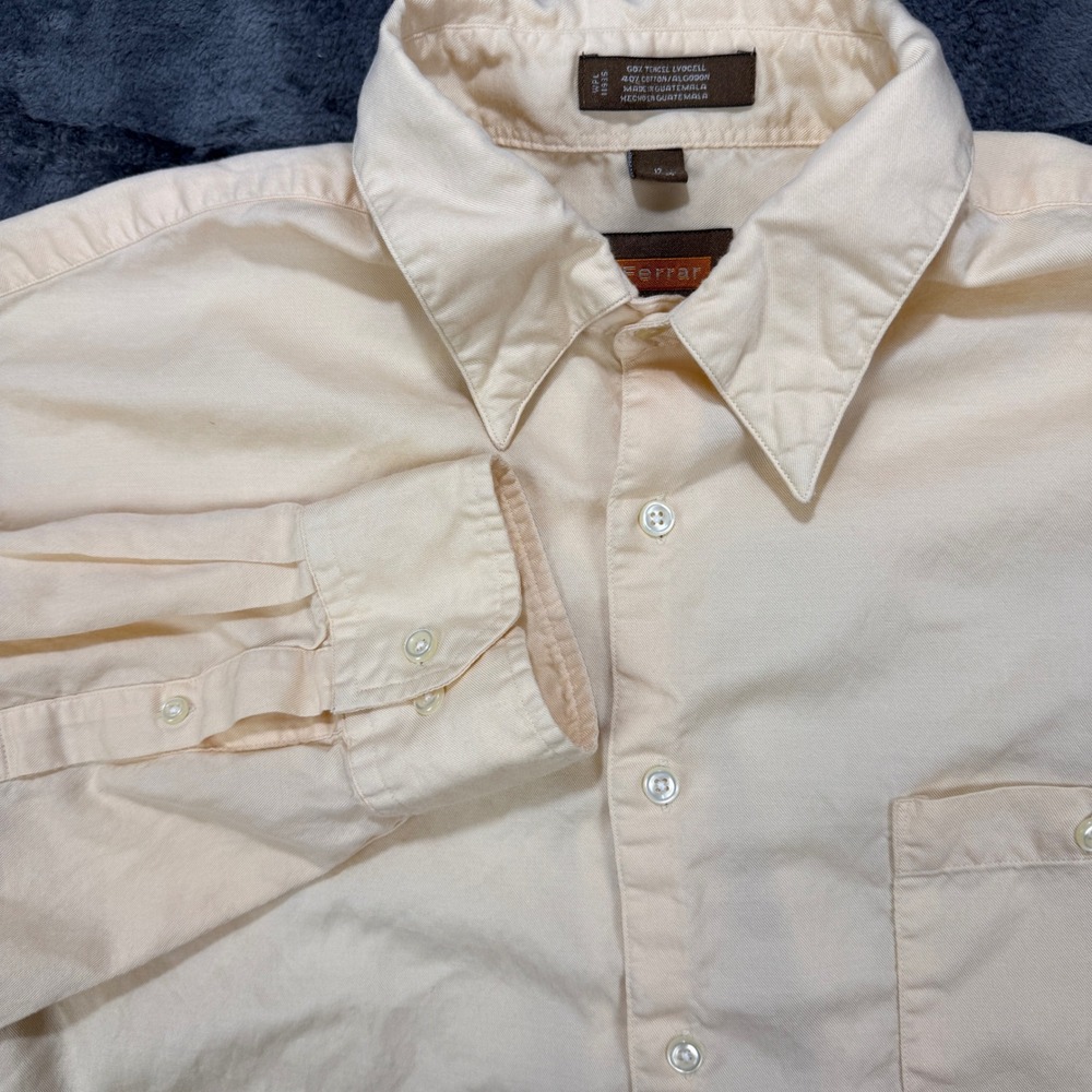 J. Ferrar‎ Button Down Shirt Mens 17 34-35 Pale Yellow Tencel Cotton